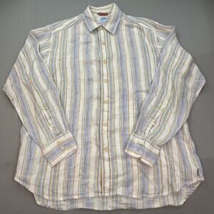 Tommy Bahama Shirt Mens Large Multicolor Striped 100% Linen Relax Summertime